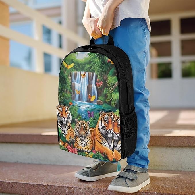 Supdreamc Rucksack Anti-Theft Multipurpose Big Capacity Carry On Bag, Tropical Jungle Parrot Birds Tiger Art Traveling Camping Backpack With Side Pockets