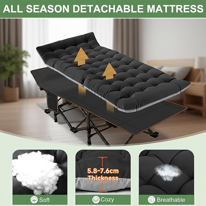 ABORON Camping Cot for Adults, Folding Sleeping Cot with Mattress, 500 lb Capacity Heavy Duty Outdoor Folding Sleeping Bed, Portable Cot Bed for Camping, Indoor Guest Use, Home & Travel