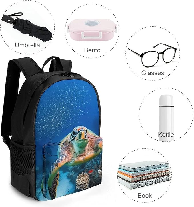 Lightweight Rucksack for Sports Travel Running, Big Capacity Multipurpose Anti-Theft Bookbag, Ocean Giant Sea Turtles Travel and Sport Backpack Rucksack