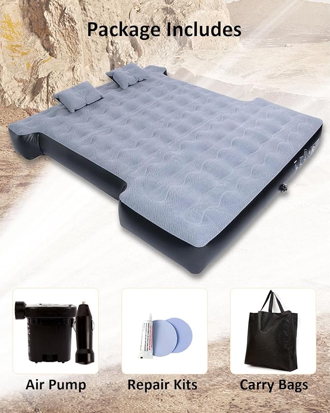 MIROZO Truck Air Mattress Inflatable Bed for 5.5-5.8ft Full Size Short Truck Beds,with Pump & Carry Bag for Outdoor Camping,Home,Tent(Grey)