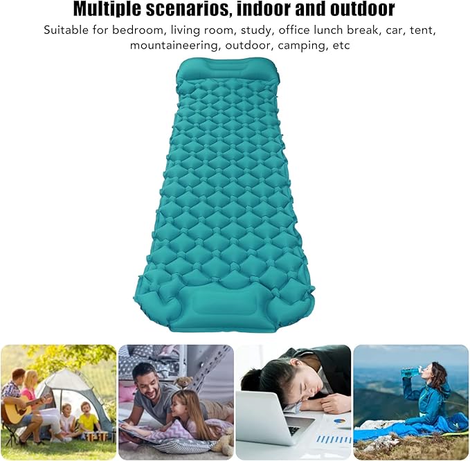Sleeping Pad for Camping, Camping Sleeping Pad, Ultralight Inflatable Sleeping Mat with Built in Foot Pump & Pillow, Upgraded Compact Camping Air Mattress for Camping, Backpacking (Peacock Blue)