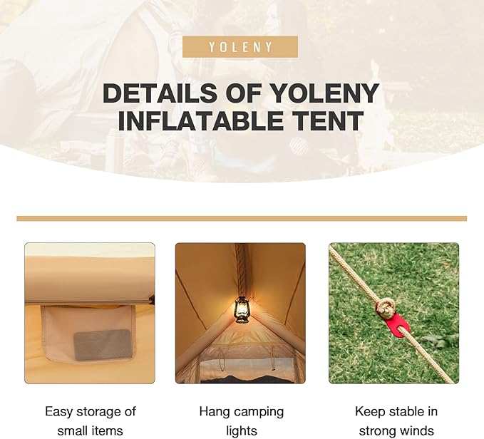 YOLENY 2/4/6 Person Inflatable Tents for Camping, Quick Setup in 2 Minutes with Hand Pump, Oxford Blow Up Tent with Skylight & Canopy, Spacious Cabin Tent for Family Camping & Hiking
