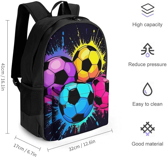 Lightweight Daypack for Camping Business Walking Cycling, Large Capacity Anti-Theft Multipurpose Bookbag, Colorful Paint Splash Ink Soccer Ball Football Black Gym Outdoor Hiking Backpack
