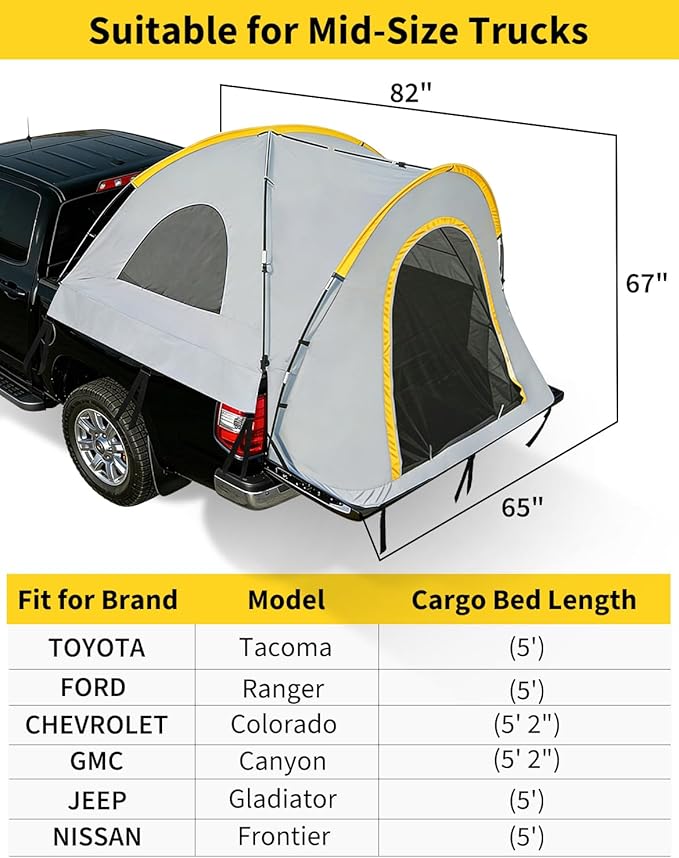 Truck Bed Tent with Awning Pickup Truck Tent for 5–8.2 ft Bed Waterproof PU3000 Oxford Camping Tent Portable Truck Camper for Chevy Silverado 1500 F150 Ram 1500
