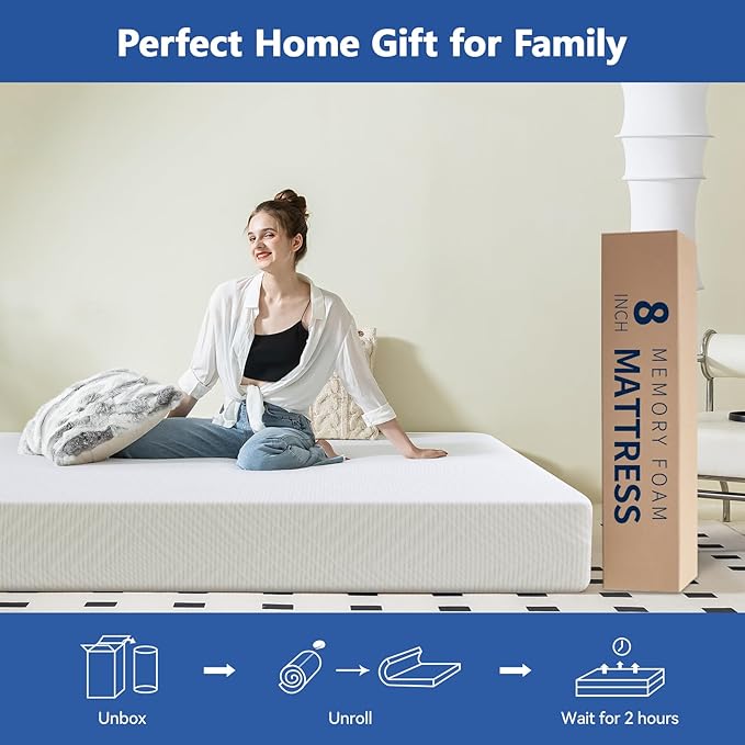 Twin Size Memory Foam Mattress 8 Inch with Tencel Cover, Premium Cooling Green Tea/Gel Medium Firm Bed-Mattress in a Box, Made in USA, Pressure Relief, CertiPUR-US 75'' x 38''