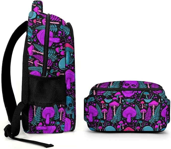 Large Capacity Travel Backpack Purple Leaf Trippy Mushroom Eye Skull, Carry On Anti Theft Laptop Backpack with Multi Compartments for Business Weekender Hiking