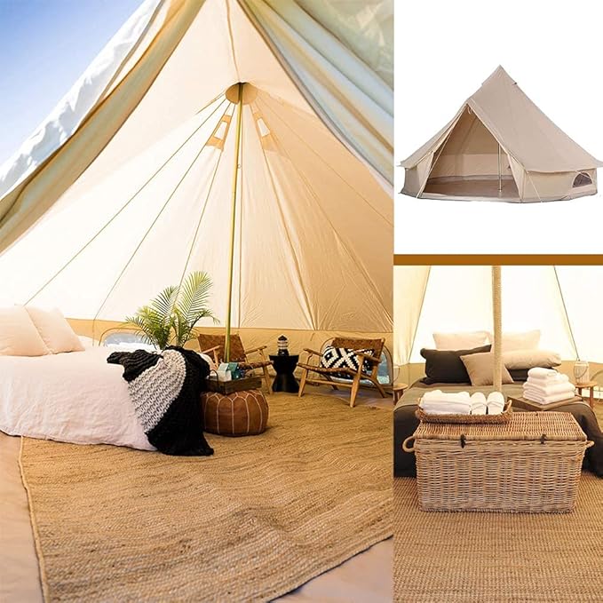 GeRRiT Bell Tent Indian Tent Diameter 3M/4M/5M/6M Cotton Canvas Waterproof Large Family Tents 4 Season Outdoors Yurt Bell Tent Glamping for Camping Beautiful Scenery
