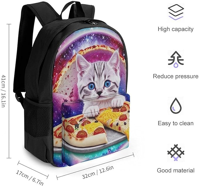 Supdreamc Adults Lightweight Galaxy Taco Cat Pizza Rucksacks Large Capacity Bookbag With Adjustable Shoulder Straps for Trekking Outdoors Bicycle