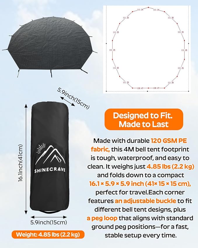 Bell Tent Footprint, Waterproof PU5000mm, Upgraded Material 120gsm PE Round Tarp Groundsheet, Tent Floor Mat Rug Tarp Carpet Groundsheet for Canvas Yurt Tent Accessories, Camping & Hiking