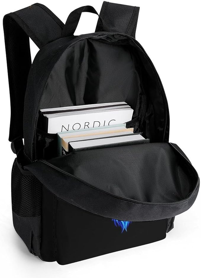 Polyester Daypack for Camping Travel Walking Cycling, Big Capacity Anti-Theft Multipurpose Bookbag, Skull Blue Fire Camping Outdoor Backpack