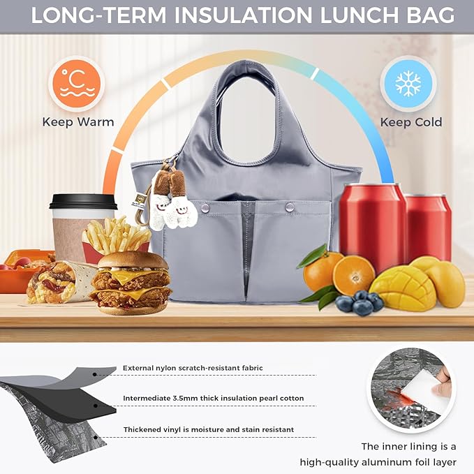 Lunch Bag for Women Fresh Keep Reusable Lunch Tote Bags Lunch Box with Storage Pocket Food Lunch Containers High Capacity Lunch Purse for Work, Office, Picnic, Travel