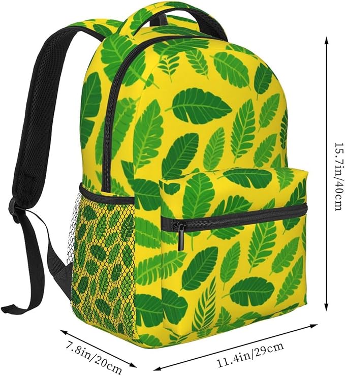 Daypack Lightweight Multipurpose Anti-Theft Banana Leaf Print Shoulder Bag Large Capacity Laptop Book Bag Rucksack With Adjustable Shoulder Straps
