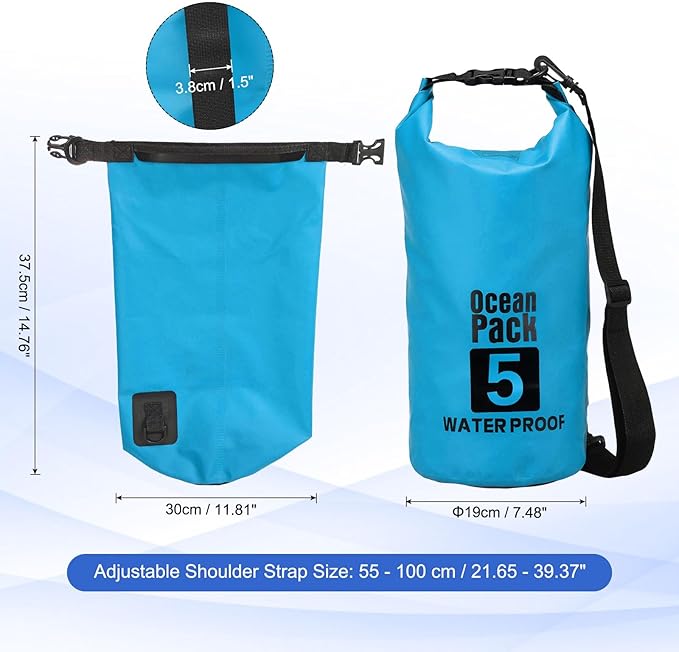 Waterproof Dry Bag, 5L Fit for Women Men Water Proof Bags Lightweight Dry Storage Floating Backpack with Whistle for Travel Backpacking Boating Kayaking (Lake Blue)