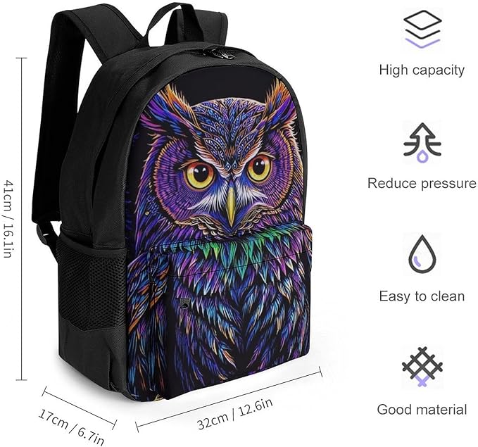 Supdreamc Lightweight Daypack Backpack for Sports Travel Running, Large Capacity Multipurpose Anti-Theft Bookbag, Purple Owl Laptop Backpack Daypack