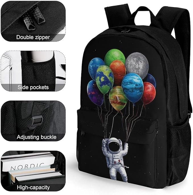 Supdreamc Lightweight Rucksacks for Climbing Outdoors Walking Cycling, Large Capacity Anti-Theft Multipurpose Carry On Bag, Trippy Space Astronaut Planet Art Camping Outdoor Backpack