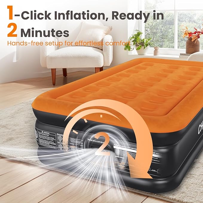 Twin XL Air Mattress with Built-in Pump, 80" Extra Long, Upgraded Durable Design, Enhanced Support & Lasting Firmness, 2-Min Fast Inflation, Air Bed for Guests & Camping, 500 lbs Capacity