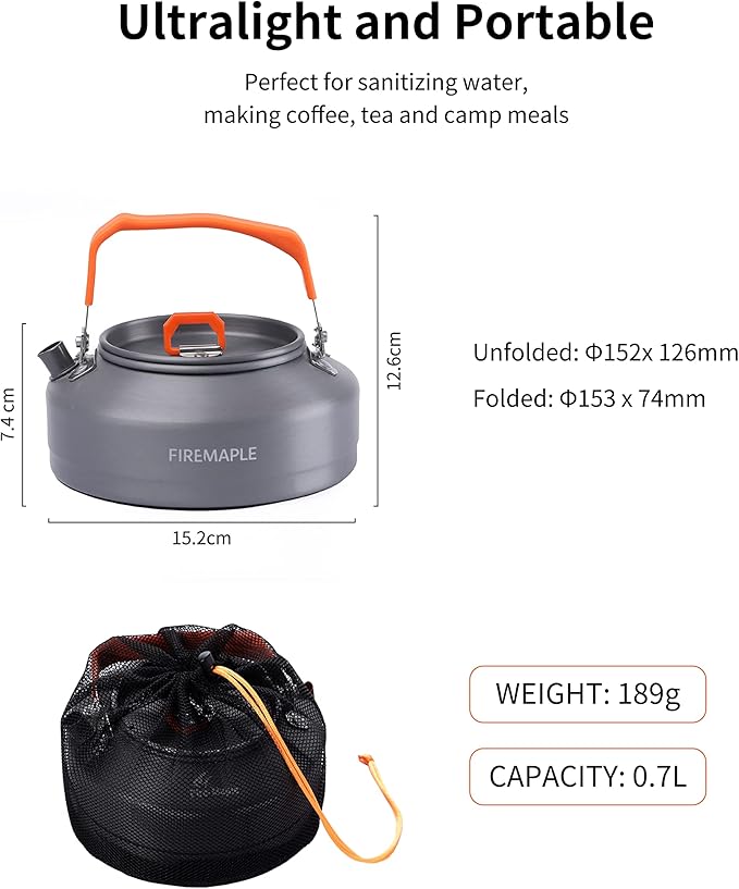 Fire-Maple Feast T3 Camping Kettle | 0.8 Liter Lightweight | Portable Teapot Aluminum for hiking camping