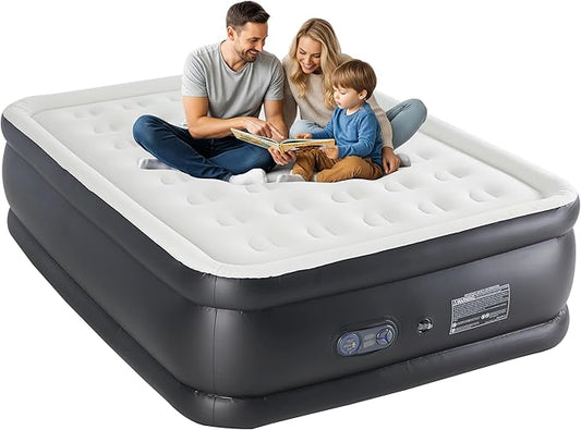 Simple Deluxe Queen Camping Air Mattress with Built-in Electric High-Speed Pump, 22" Tall Portable Foldable Waterproof Inflatable Camping Airbed with Carrying Bag for Travel & Home Guests