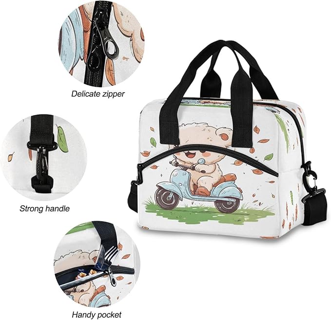 ALAZA White Bear Electric Car Lunch Box for Men Women Adults Insulated Lunch Bag Cooler Bag with Adjustable Shoulder Strap for Work Picnic Travel