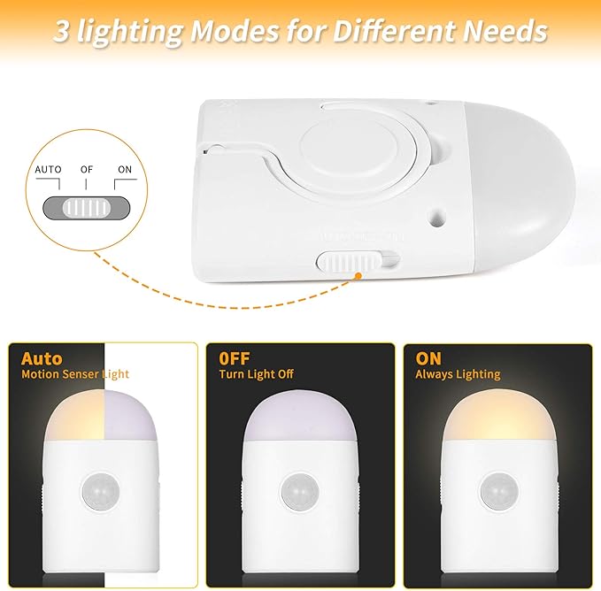Motion Sensor LED Night Lights Warm White with Adjustable Brightness Rechargeable Battery, with Hook and Stick-On for Cabinet, Wardrobe,Closet,Hallway, Stairs (2 Pack)
