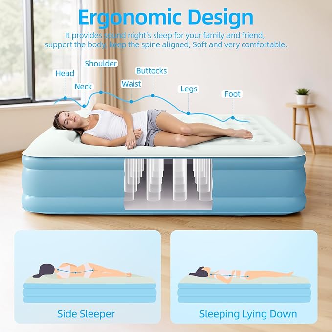 Twin Air Mattress with Built in Pump Raised, Blow Up Mattress 18 Raised Comfort, Upgraded Portable Air Bed with Pillow, Inflatable Mattress for Travel, Home and Guest, 550 lbs Max