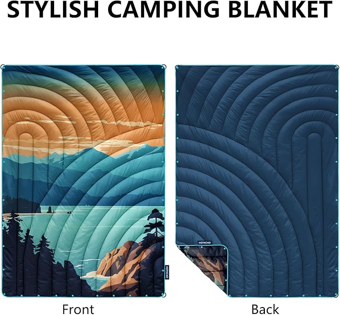 Camping Blanket,Puffy Printed Camp Blankets Lightweight Packable for Outdoor Camping,Traveling, Stadium, Hiking, Picnics