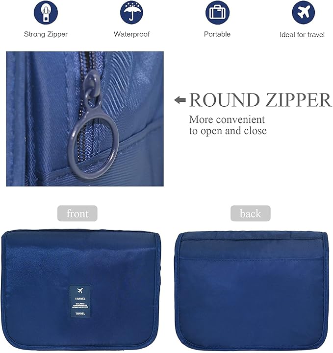 Trawila Travel Hanging Toiletry Bag Cosmetic Bag Makeup Organizers for Men & Women with Sturdy Hook (Dark blue)