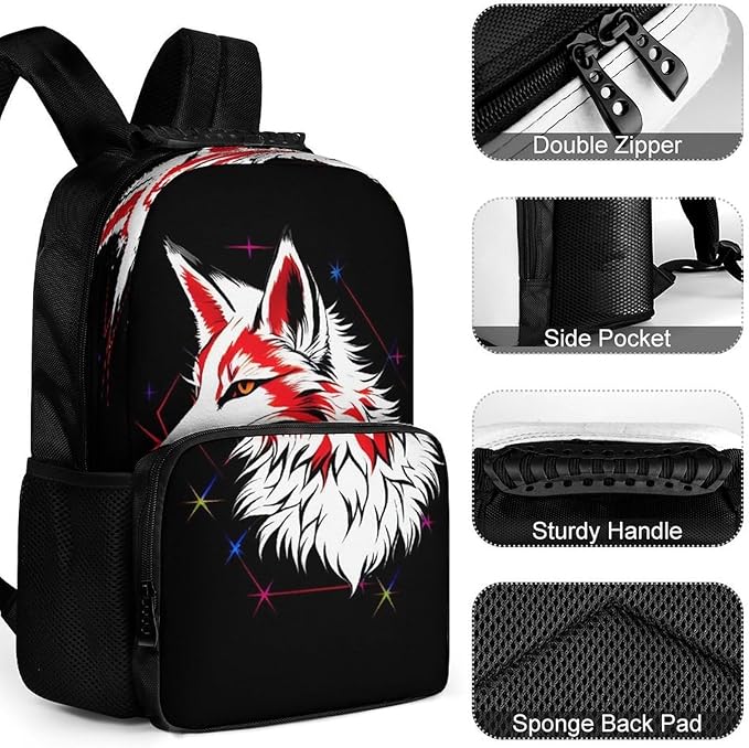 Rucksacks Lightweight Multipurpose Anti-Theft Kitsune Fox Art Shoulder Bag Large Capacity Business Computer Bag With Smooth Zippers