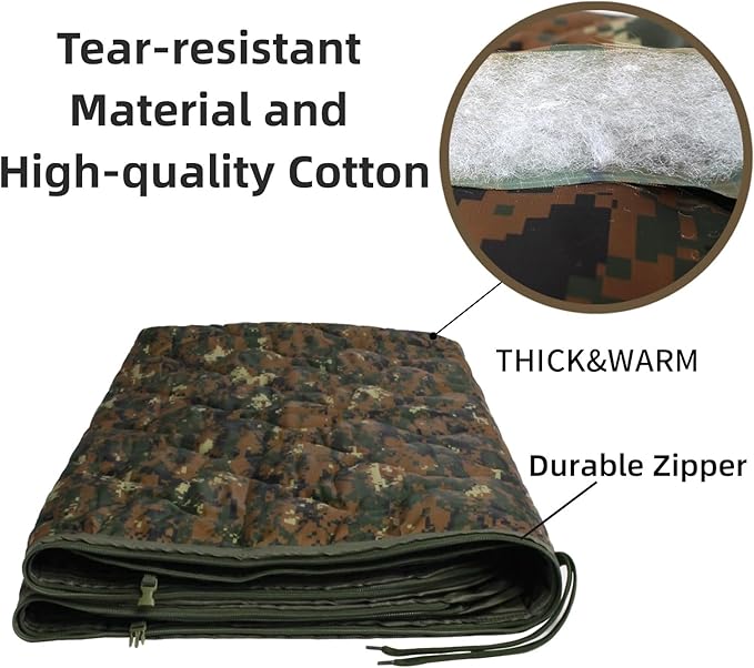 Camo Poncho Liner, Army Blanket, Military Sleeping Bag, with A Compression Carrying Bag, for Traveling, Hiking, Camping, Outdoor Survival, Car Blanket