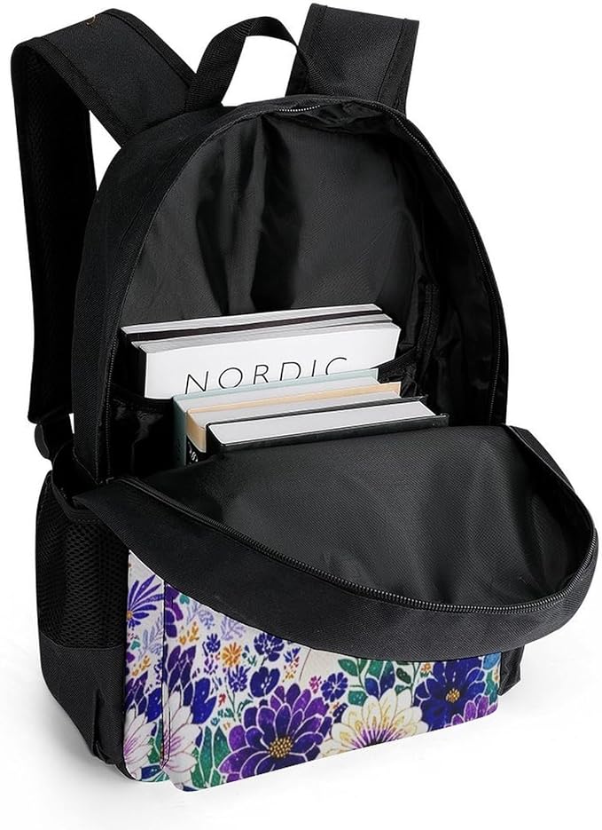 Supdreamc Men Women Polyester Unicorn Purple Flower Daypack Big Capacity Shoulder Bag With Adjustable Shoulder Straps for Camping Travel Walking Cycling