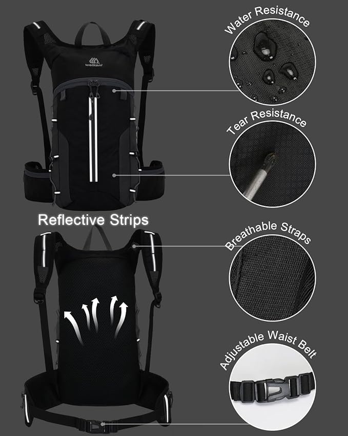 Foldable Cycling Backpack for Men Women, Small Packable Waterproof Hiking Daypack with Waist Belt, 6L Lightweight Mountain Bicycle Backpack fit Helmet for MTB Biking Skiing Climbing, Black