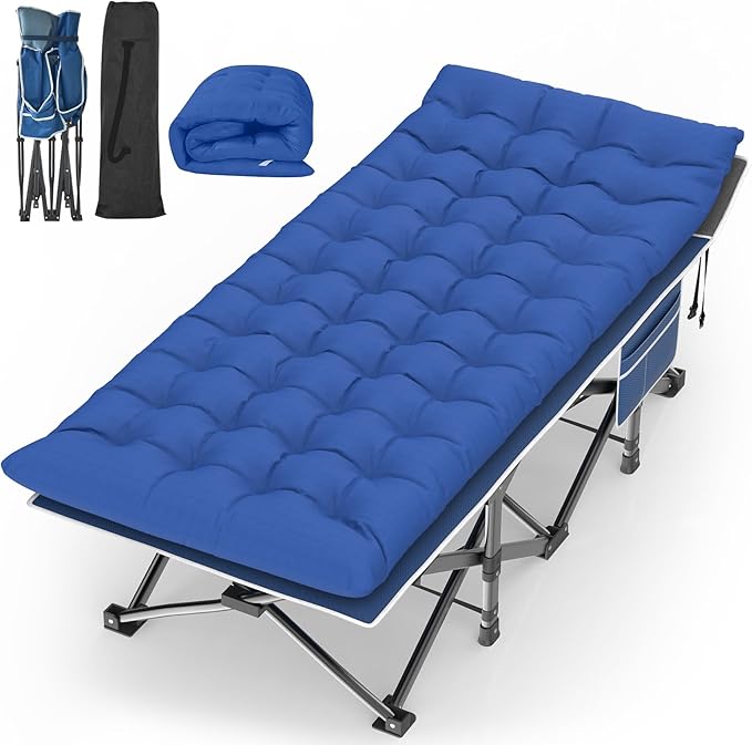 Suteck Camping Cot, 32In XXL Folding Camping Cot Heavy Duty Sleeping Bed for Adults 1200D Double Layer Oxford Cots for Camping W/Pilllow Mat Carry Bag for Home Office Travel 900lbs