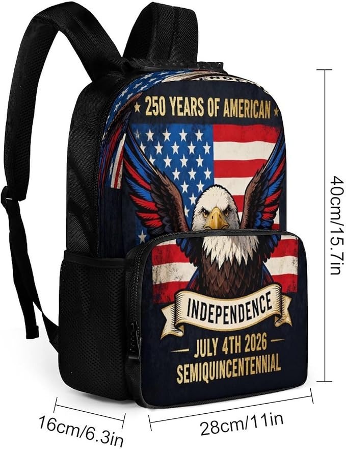 Casual Daypack Multipurpose Anti-Theft Large Capacity Carry On Bag, USA 250th Anniversary Patriotic Independence Celebration Art Casual Daypack Climbing Shoulder Bag With Padded Straps