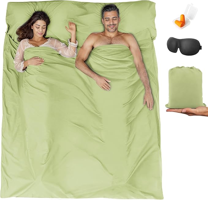 Sleeping Bag Liner,Travel Sheet & Adult Sleep Sack, Camping Sheets Travel Sleep Sack for Backpacking,Hotels & Hostels -Lightweight Single &Double Travel Sheet Camping Sheets