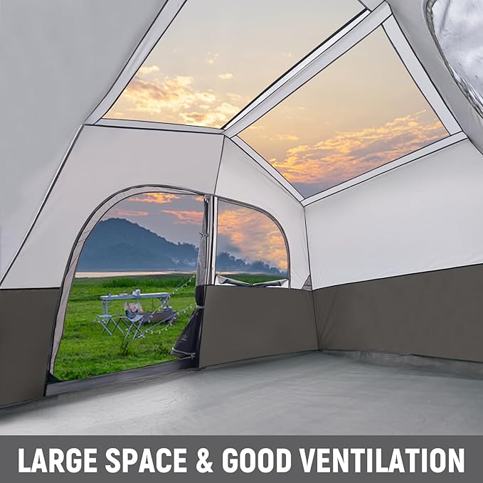 HIKERGARDEN 6-8 Person Camping Tent - Portable Family Cabin Tent for Camp, Windproof Fabric Camp Tent Outdoor for Hiking, Backpacking, Traveling