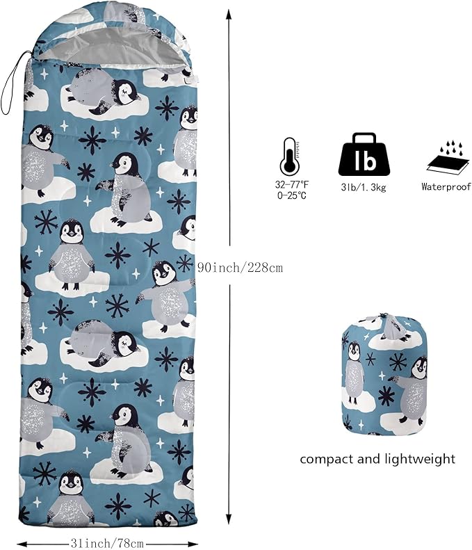 Kids Sleeping Bag for Boys and Girls,Monster Alien Print-Lightweight Warm Portable Outdoor Indoor-Waterproof Cold Weather Resistant Sleeping Bag for Camping Hiking