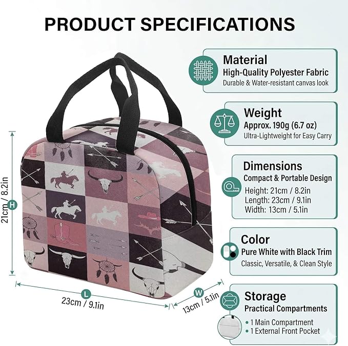 Western Retro Denim Insulated Lunch Bag Bear Deer Bird Nature Landscape Cactus Thermal Tote Portable Size (05)