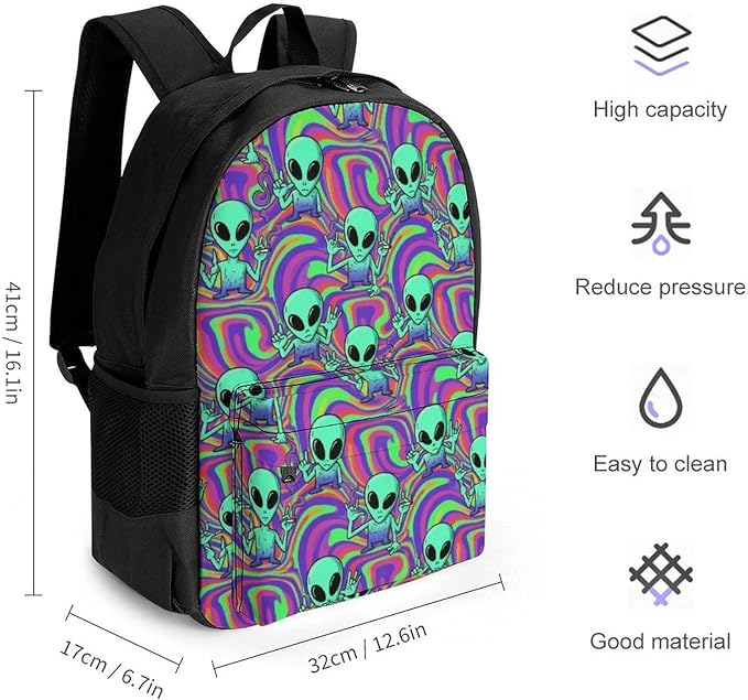 Lightweight Daypack Backpack for Trekking Work Running, Big Capacity Multipurpose Anti-Theft Bookbag, Cool Alien Tie Dye Business Computer Bag