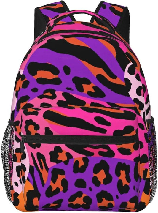 Polyester Daypack for Camping Travel Walking Cycling, Big Capacity Anti-Theft Multipurpose Bookbag, Cheetah Leopard Print Floral Color Camping Outdoor Backpack