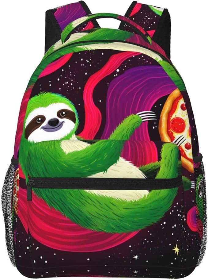 Lightweight Backpack for Gym Travel Bicycle, Big Capacity Multipurpose Anti-Theft Carry On Bag, Sloth Pizza Star Galaxy Art Travel Hiking Bag Day Pack