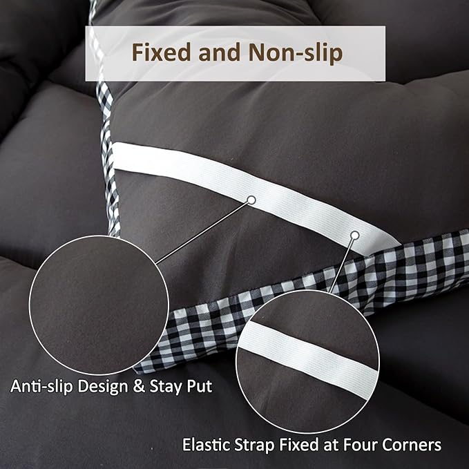 Thick Mattress Topper Queen Size - Non-Slip Mattress Pad Cover for Back Pain Breathable Folding Sleeping Pad Machine Washable Mattress Protector (60x80 inch,Black)