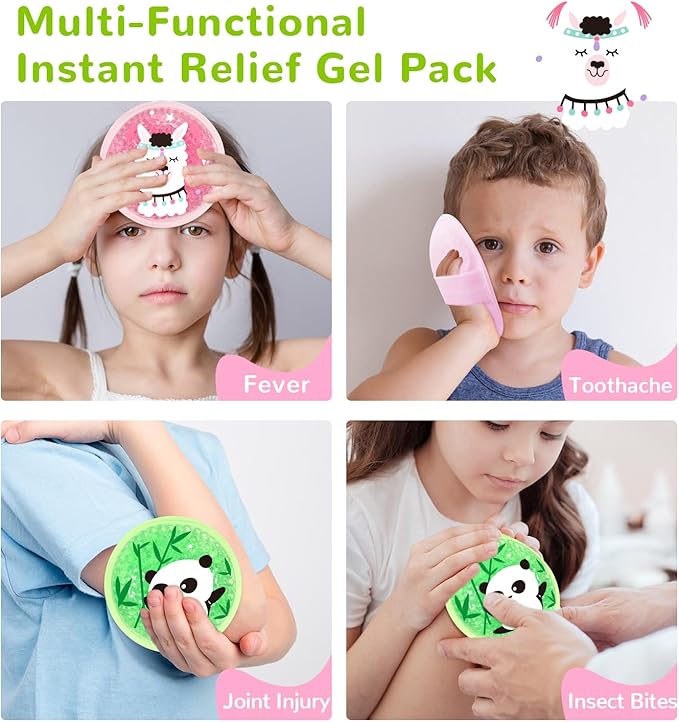 Kids Ice Packs for Boo Boos, Boo Boo Ice Packs for Kids, 2 Packs Cute Hot Cold Gel ice Packs for Injuries Reusable for Kid's Fever, Pain Relief, Wisdom Teeth, First Aid and Head, Arms, Legs Injuries