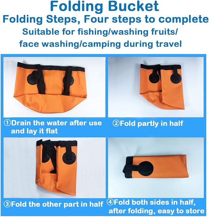 Sunglow Collapsible Fishing Bucket, 3 Gallon Multifunctional Portable Wash Basin - Water Container for Fishing, Camping, Gardening (12L/3gallon (Orange))