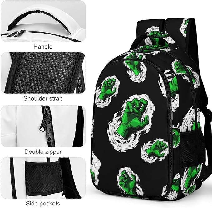 Water Resistant College Bookbag Zombie Hand Smoking WeedLeaf Leaves Art Black, Sturdy Laptop Backpack with Water Bottle Pockets for Men Women Travel Work