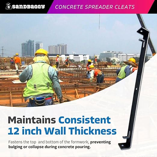 Sandbaggy 12" x 3/4" Concrete Spreader Cleats - 3/4" Plywood - Form Clips - Black Annealed Steel - Maintains Consistent 12 inch Wall Thickness (12" Walls, 3/4" Ends, 10, Count)