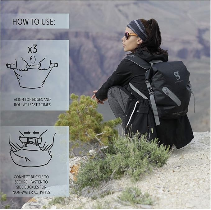 geckobrands Lightweight 30L Waterproof Backpack - Lightweight Watertight Outdoor Bag Hiking Traveling Light Water Activities