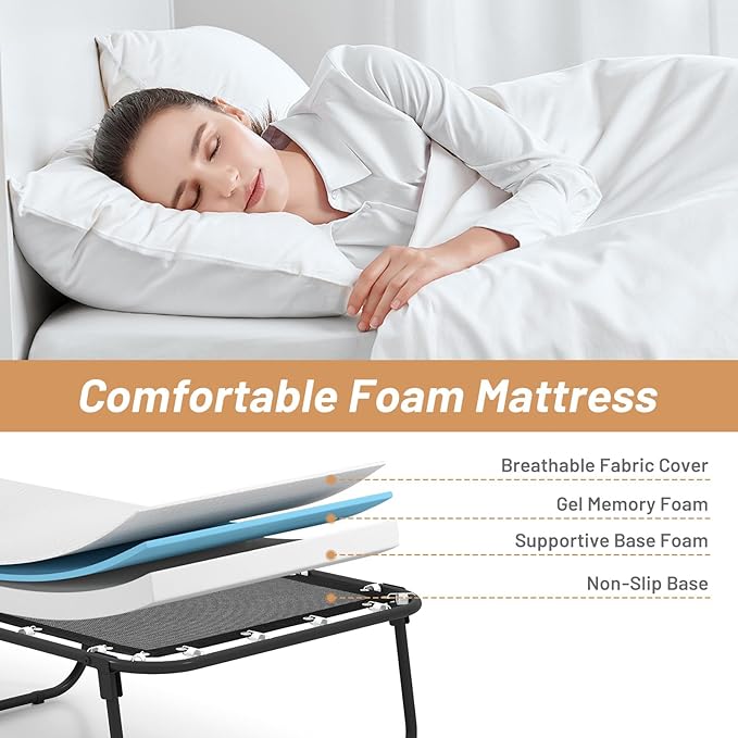 GOFLAME Folding Bed with Mattress Cot Size, 75” x 31” Rollaway Guest Bed Foldable with Memory Foam & Sturdy Metal Frame, Portable Roll Away Beds for Adults for Living Room, Office