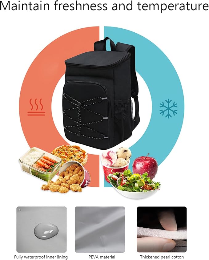 Cooler Backpack Cool Bag 36 Cans Insulated Picnic Backpack Waterproof Leak Proof Cooler Backpack for Camping Hiking Lunch BBQ Black Cooler Backpack Cool Bag Backpack Insulated Backpack Cooler