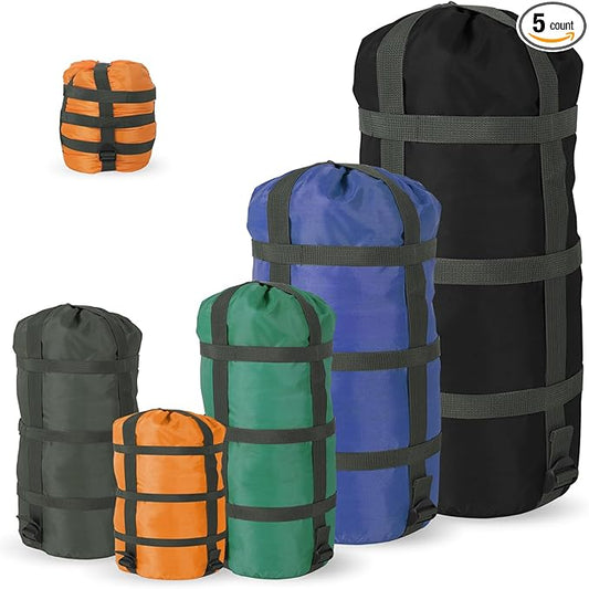 Compression Sacks for Sleeping Bag Stuff Sack Adjustable Sleeping Bag Compression Stuff Sack 6L + 15L +18L + 30L + 45L+52L Space Saving for Backpacking Hiking Camping Outdoor and Travel Storage