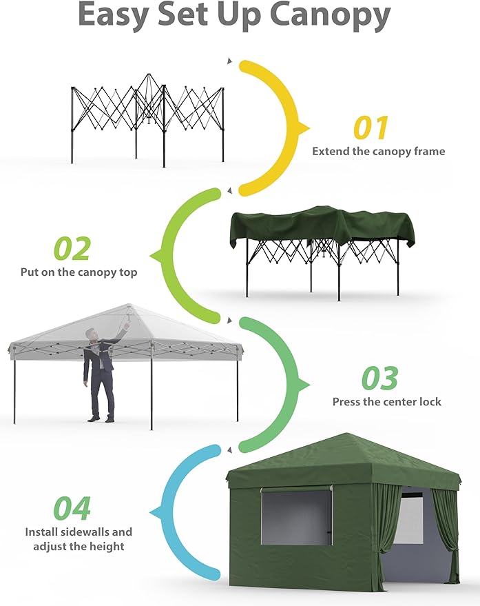 Garvee 10x10 Pop Up Canopy Tent Outdoor Canopy One-Person Set Up Heavy Duty Commercial Instant Tent Shelter, 4-Sidewall+Green